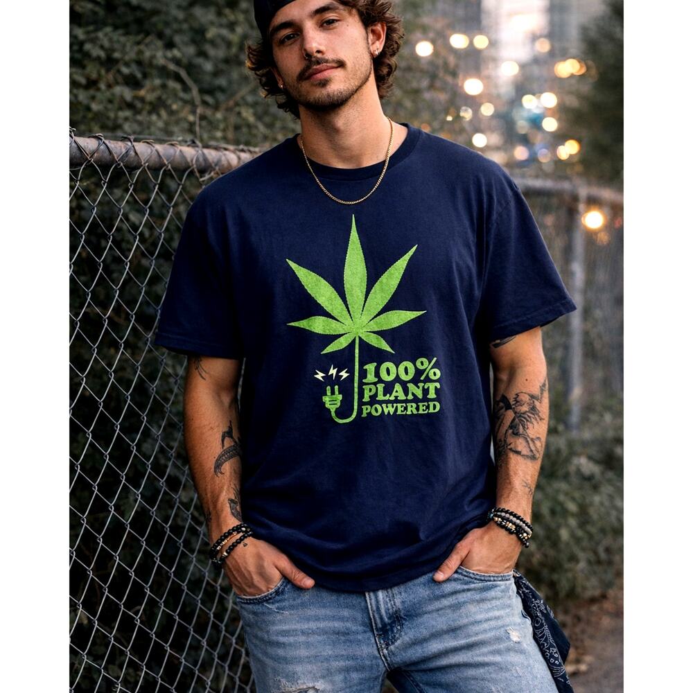 Plant Powered Graphic Tee 2XL Black Green Leaf Vegan Stoner Streetwear MaryJane
